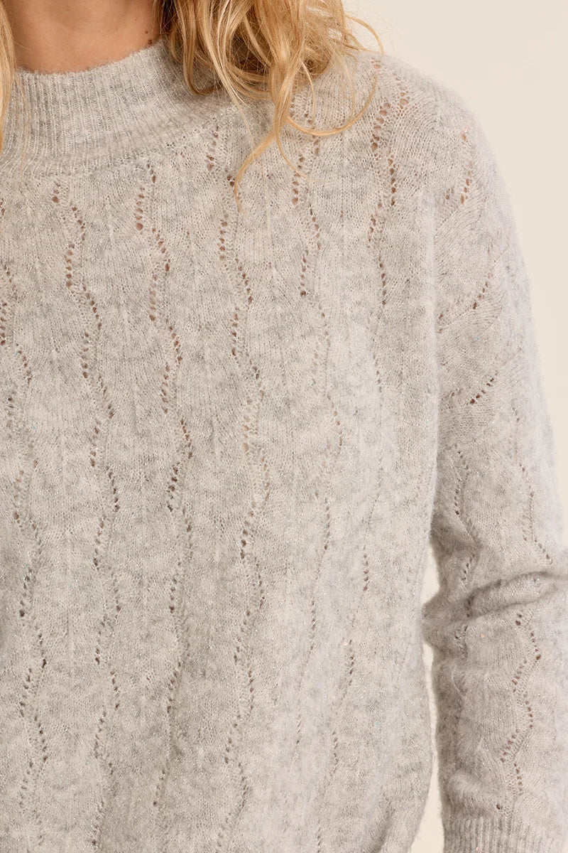 Openwork Knit Sweater- Silver