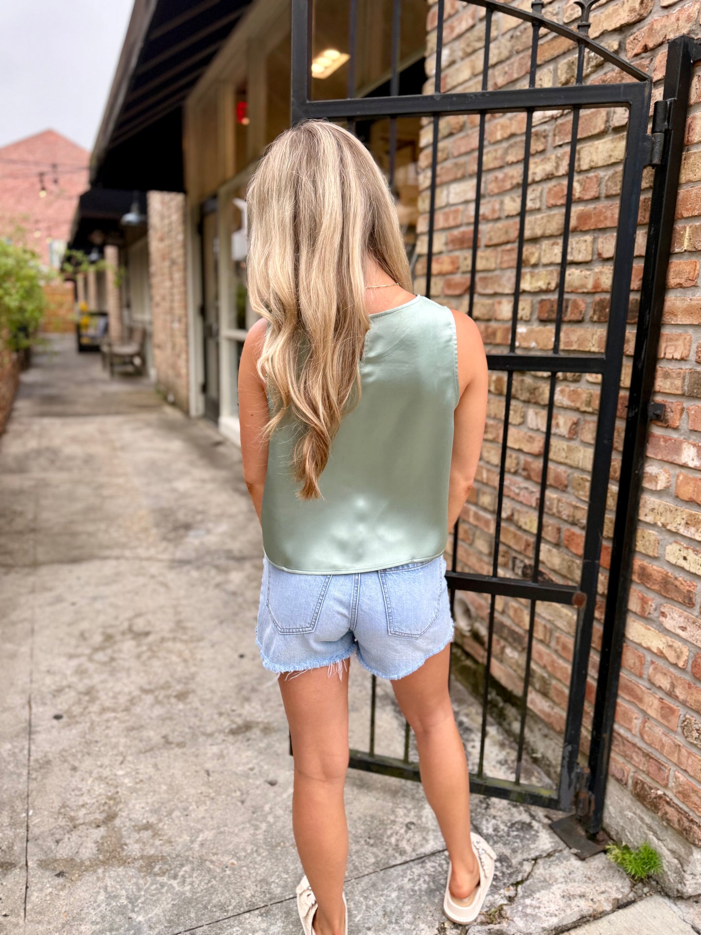 Mike Satin Tank- Sage