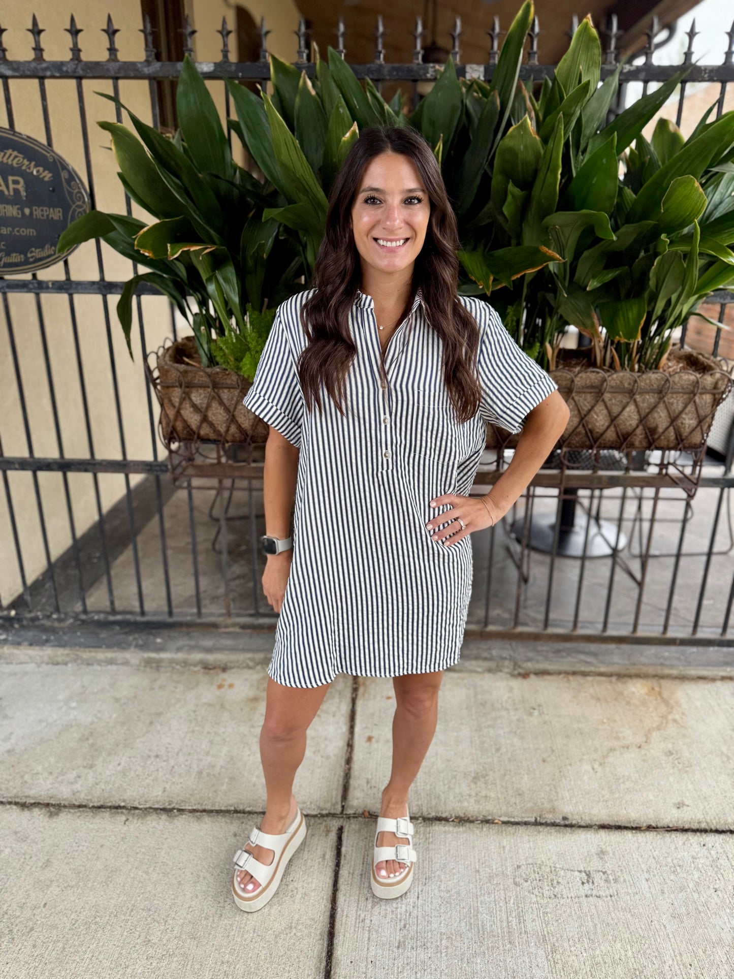 Day Striped Shirt Dress- Navy