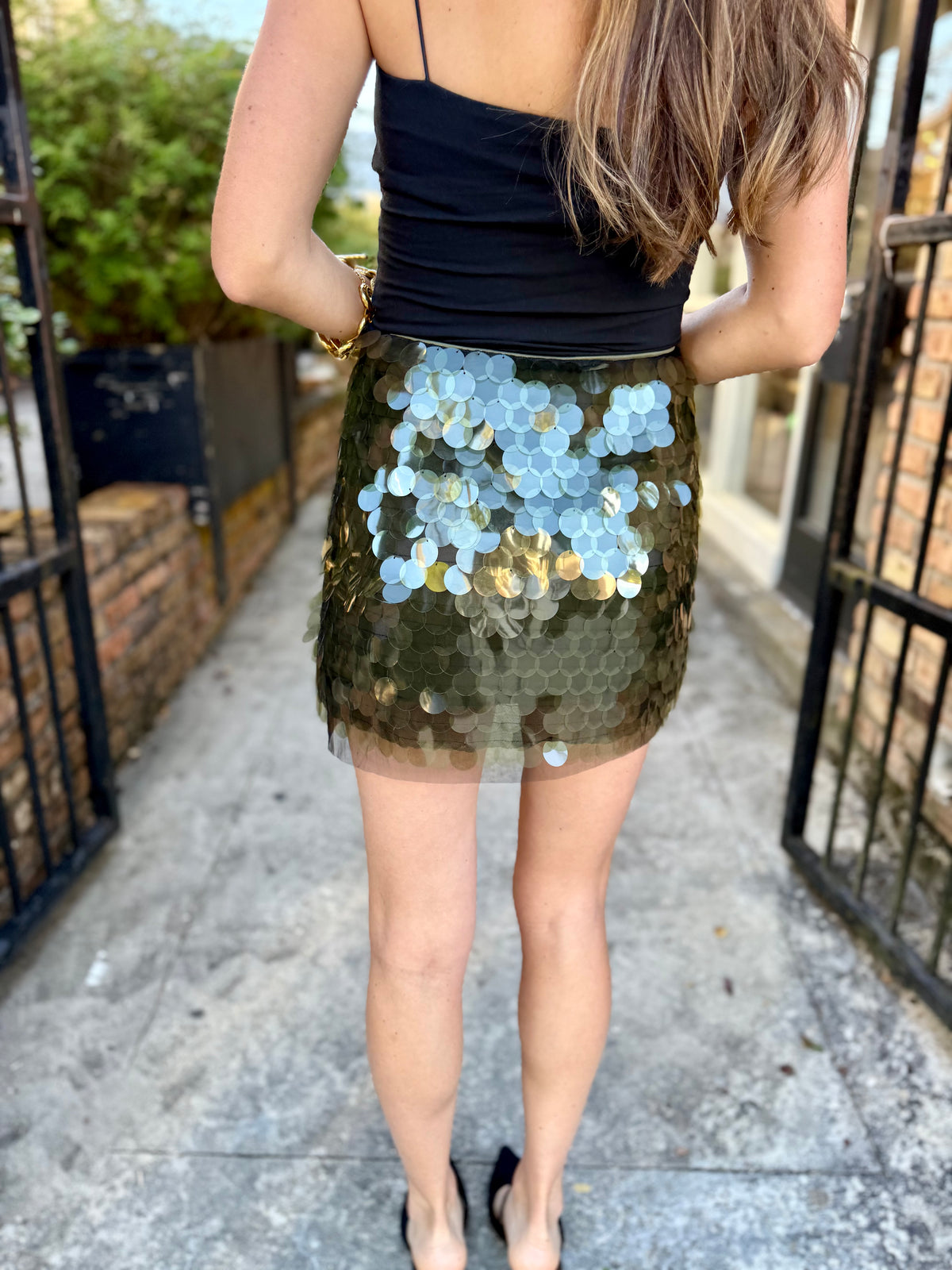 Alula Sequined Mini Skirt- Olive