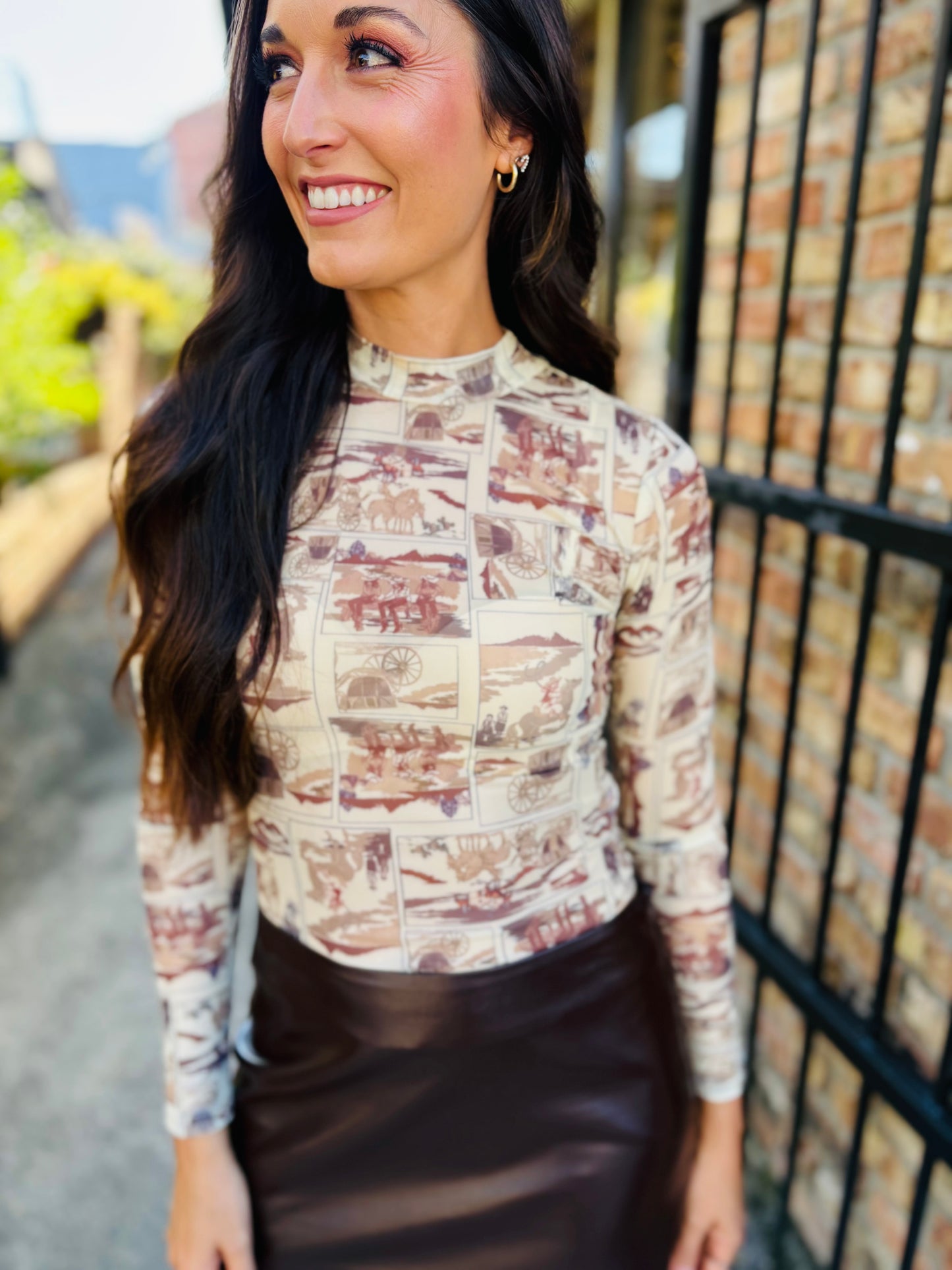 Giddy Up Mesh Top- Brown Multi