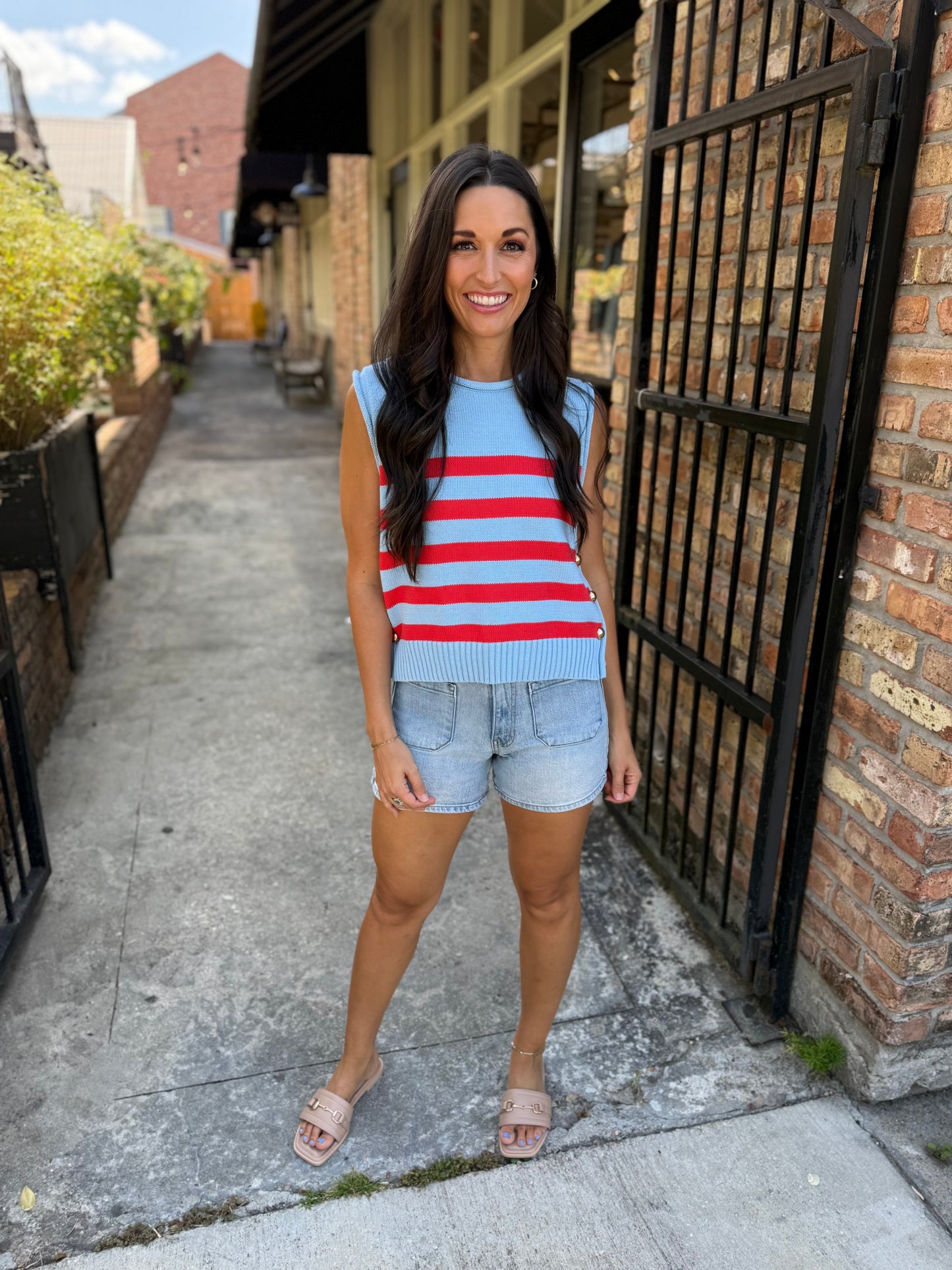 Saylor Sweater Vest Top- Blue