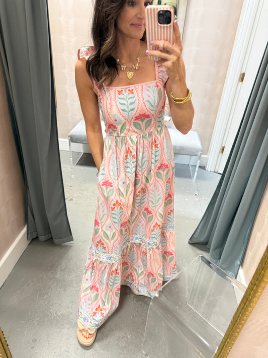 Oleander Maxi Dress- Petal Trellis