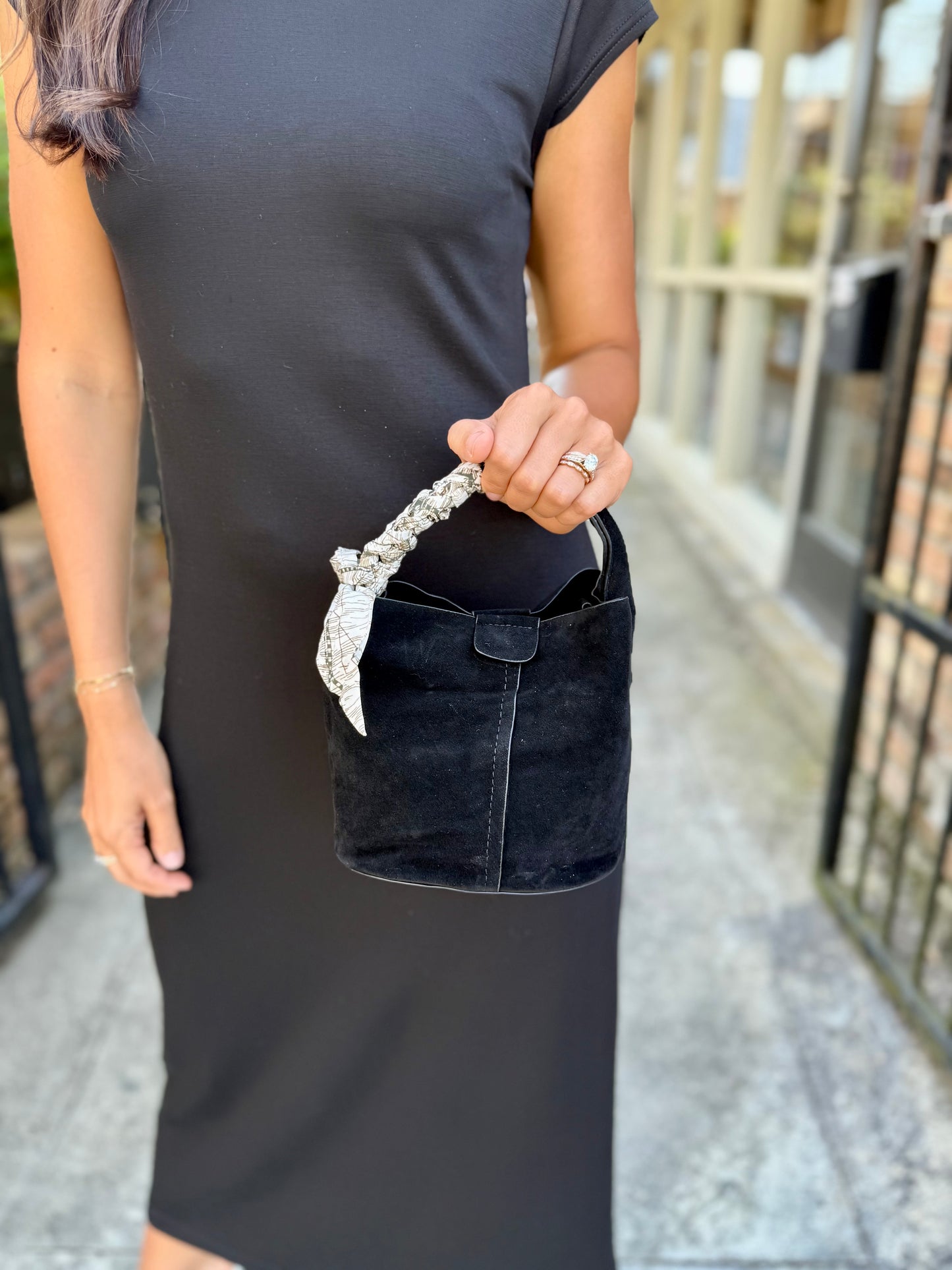 Shelley Suede Crossbody Bag- Black