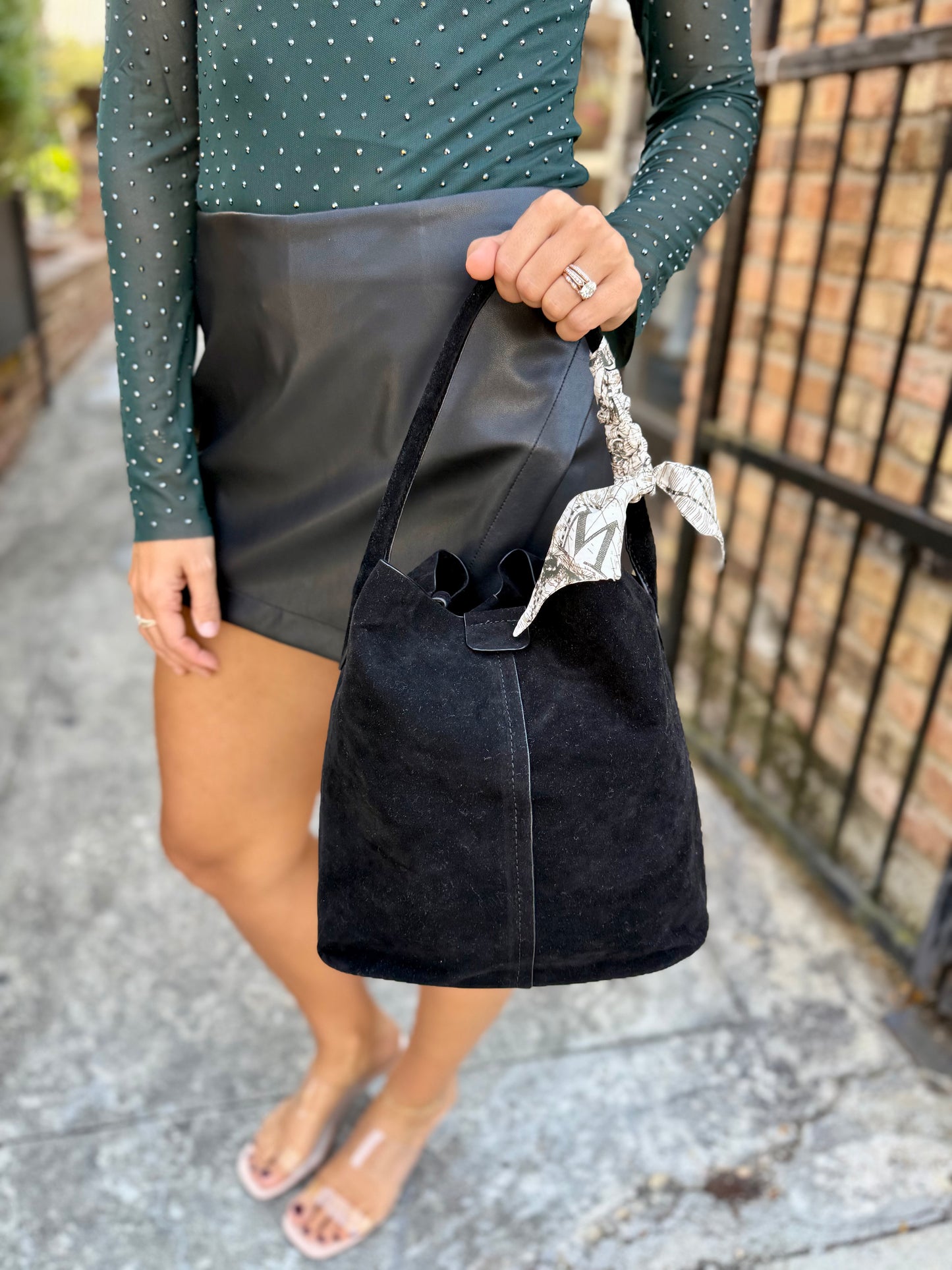 Danny Suede Shoulder Bag- Black