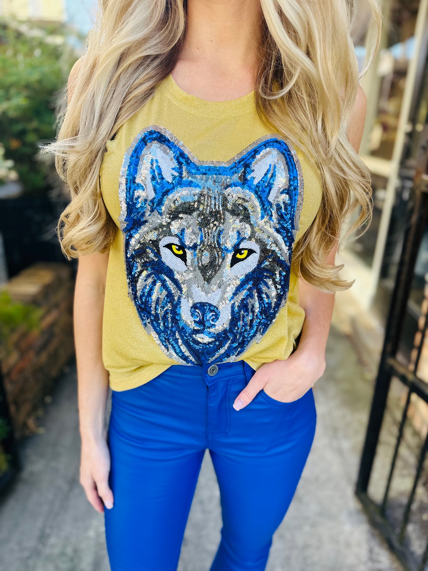 Wolf Glitter Head Tank- Gold