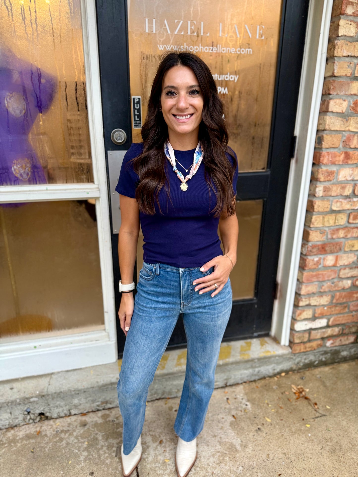 Ronan Fitted Crop Tee- Navy