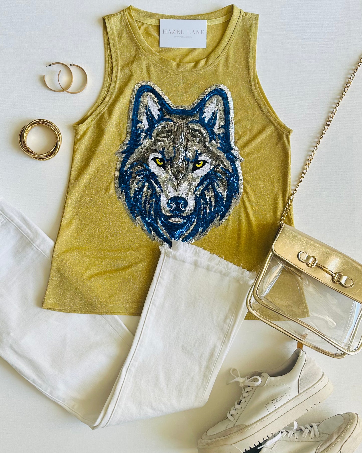 Wolf Glitter Head Tank- Gold