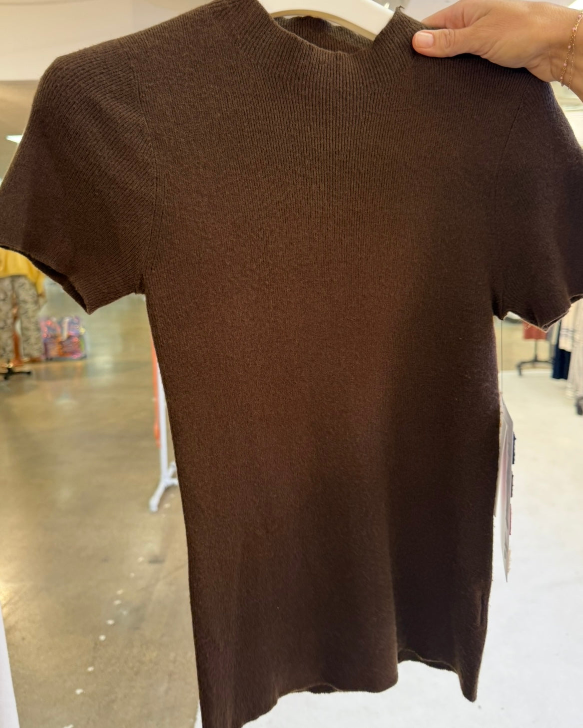 Playa SS Knit Sweater Top- Dk Chocolate