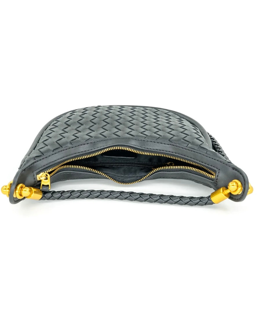 Keely Mini Woven Hobo- Black