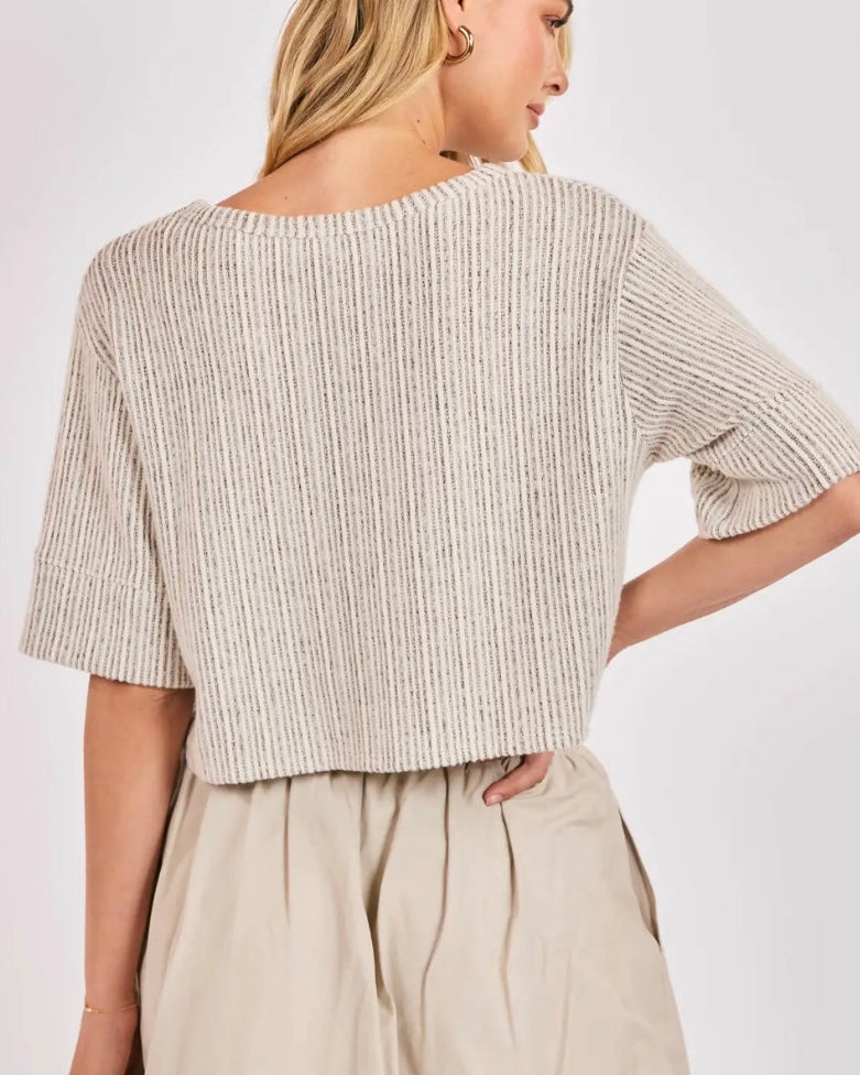 Arden Stripe Boxy Crop Top- Grey Ivory