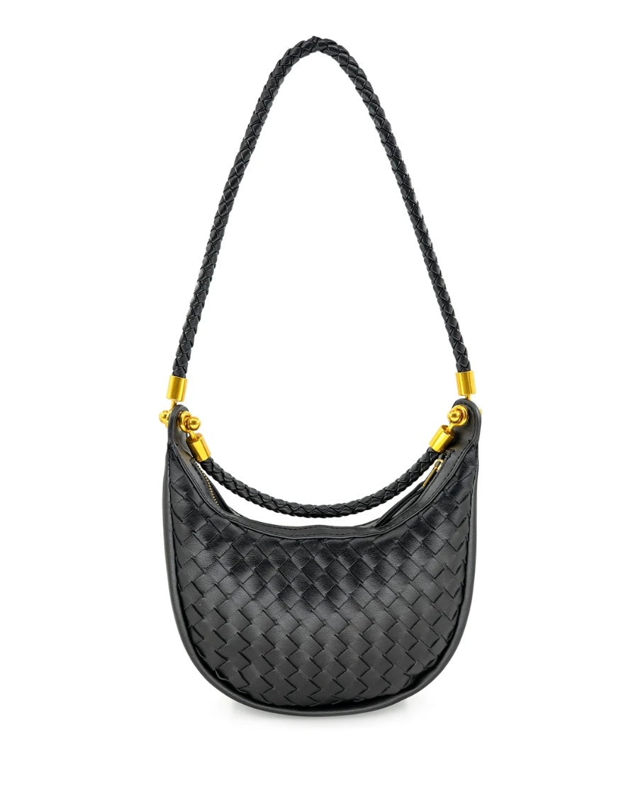 Keely Mini Woven Hobo- Black