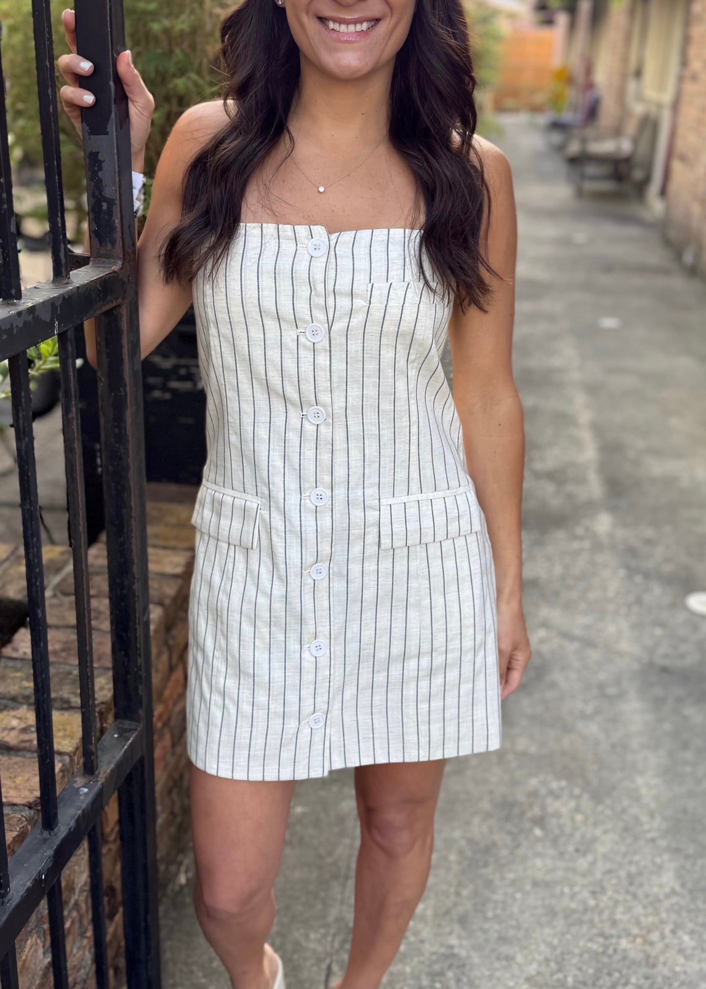 Trinity Striped Button Dress- Melange
