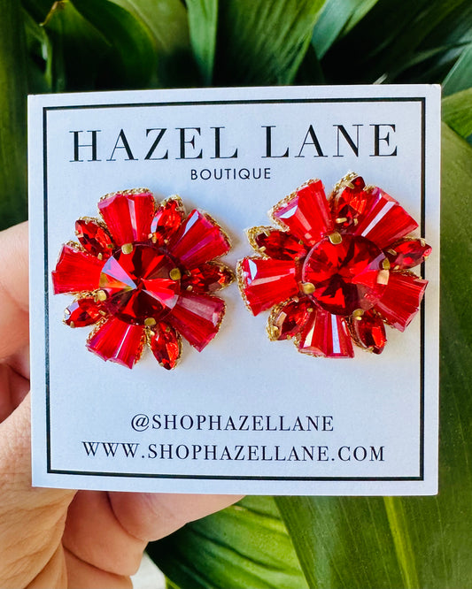 Flower Burst Earrings- Red