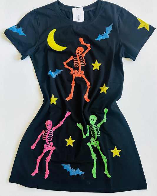 Skeleton Tee Dress- Black