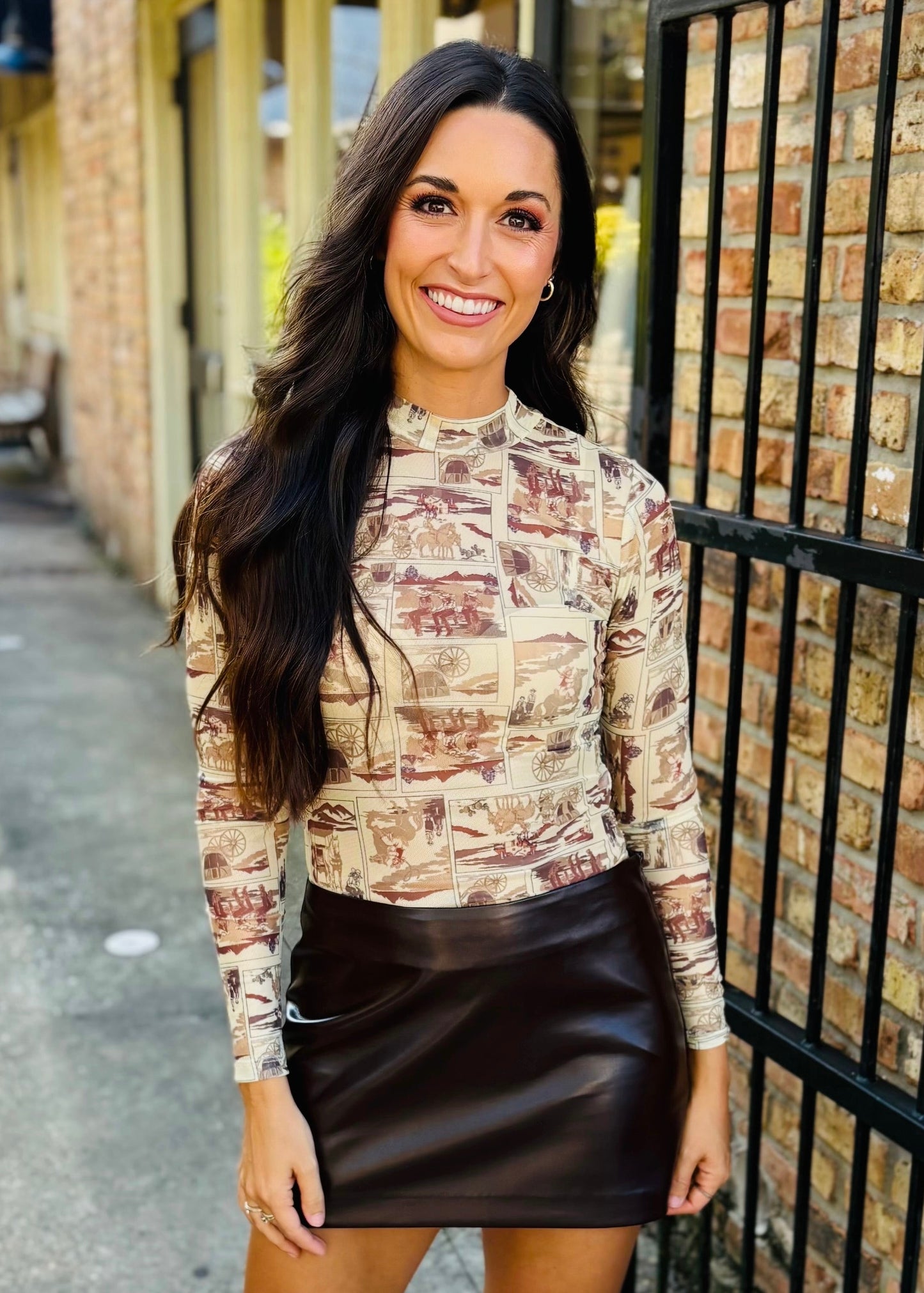 Giddy Up Mesh Top- Brown Multi