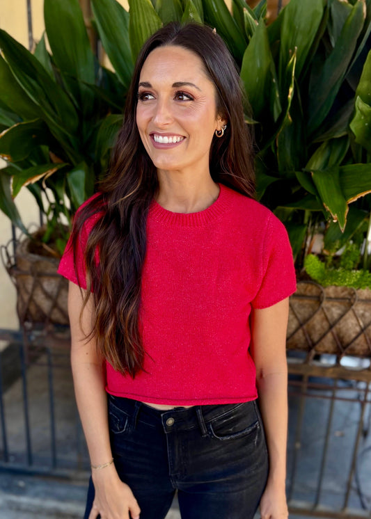 Jessie Crop Sweater- Red
