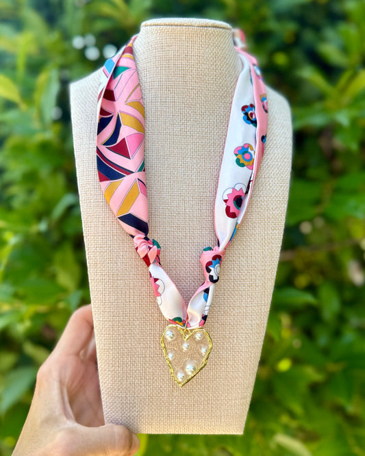 Scarf Necklace- Geo/Pearl Heart
