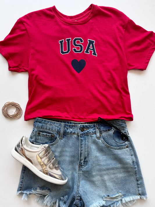 USA Heart Top- Red