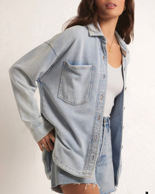 Z Supply All Day Knit Denim Jacket- Washed Indigo