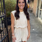 Luann Striped Drawstring Romper- Taupe