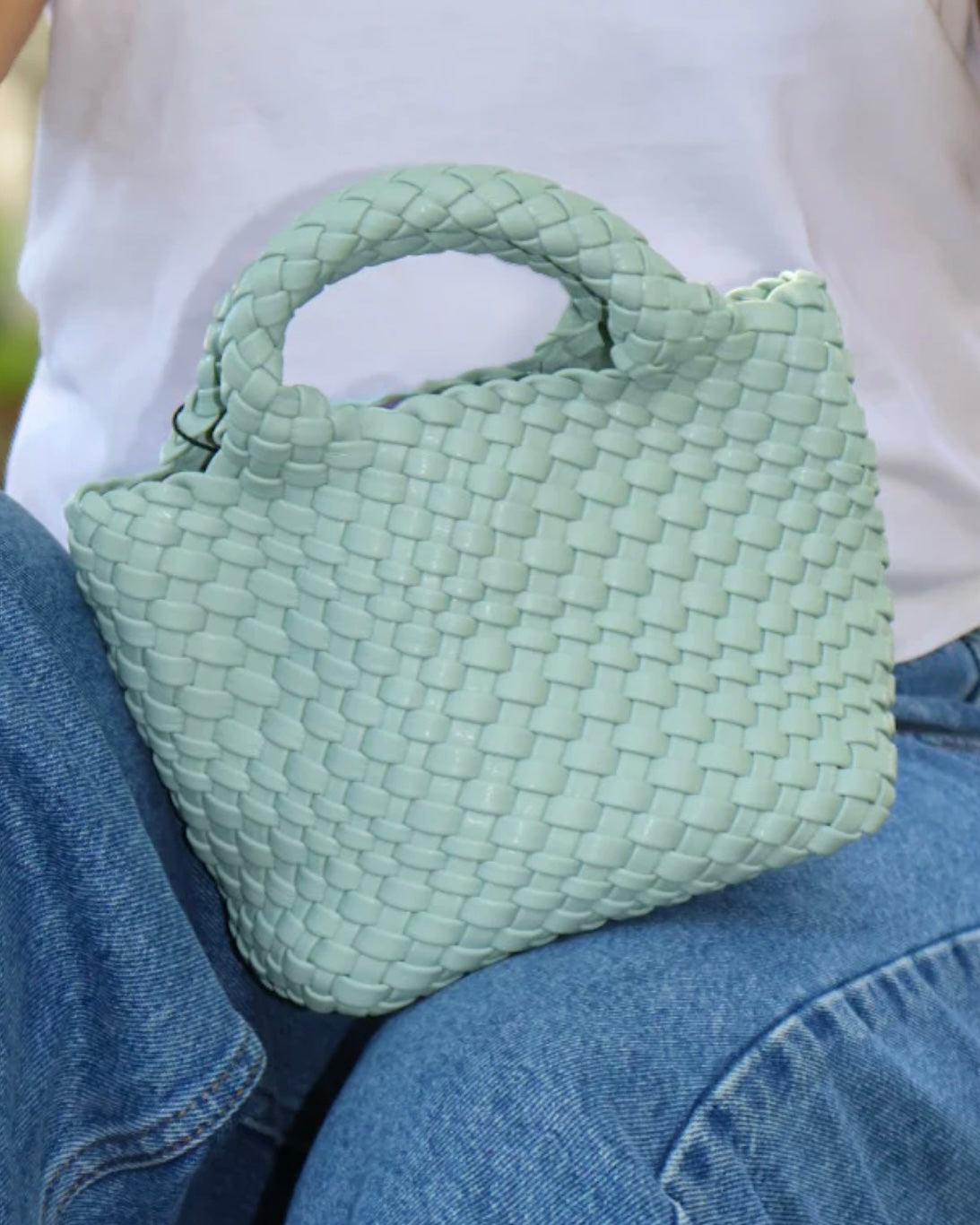 Harper Mini Woven Clutch- Mint