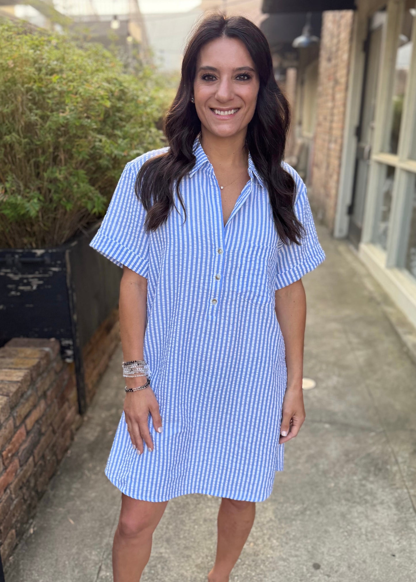 Day Striped Shirt Dress- Lt. Blue