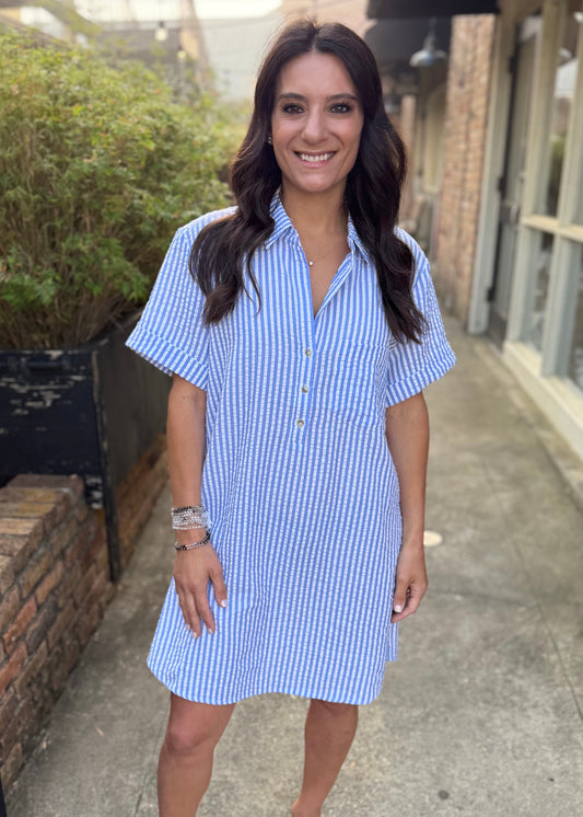 Day Striped Shirt Dress- Lt. Blue