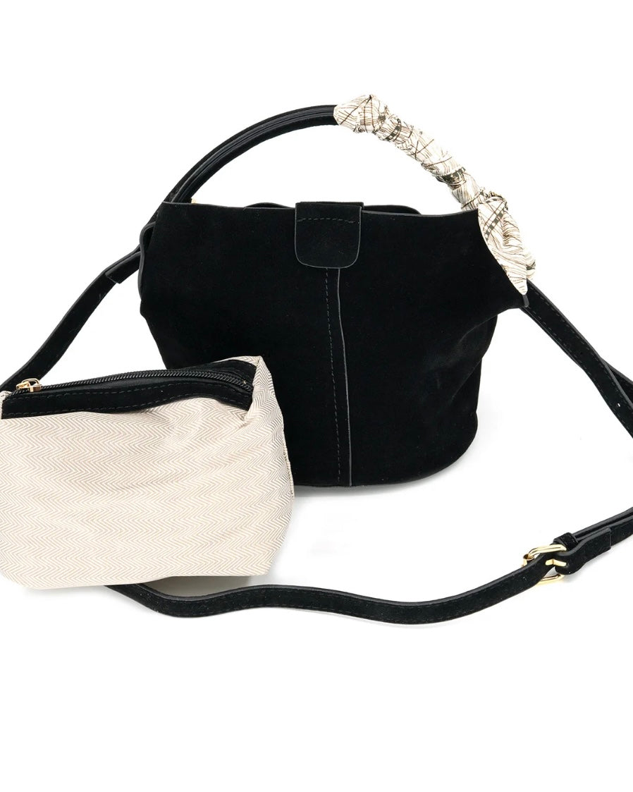 Shelley Suede Crossbody Bag- Black