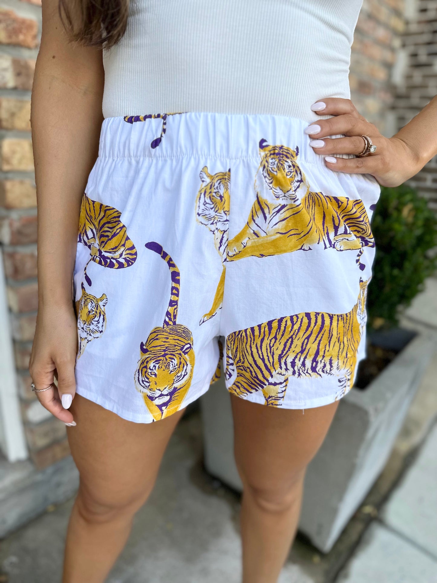 Poplin Tiger Shorts- White