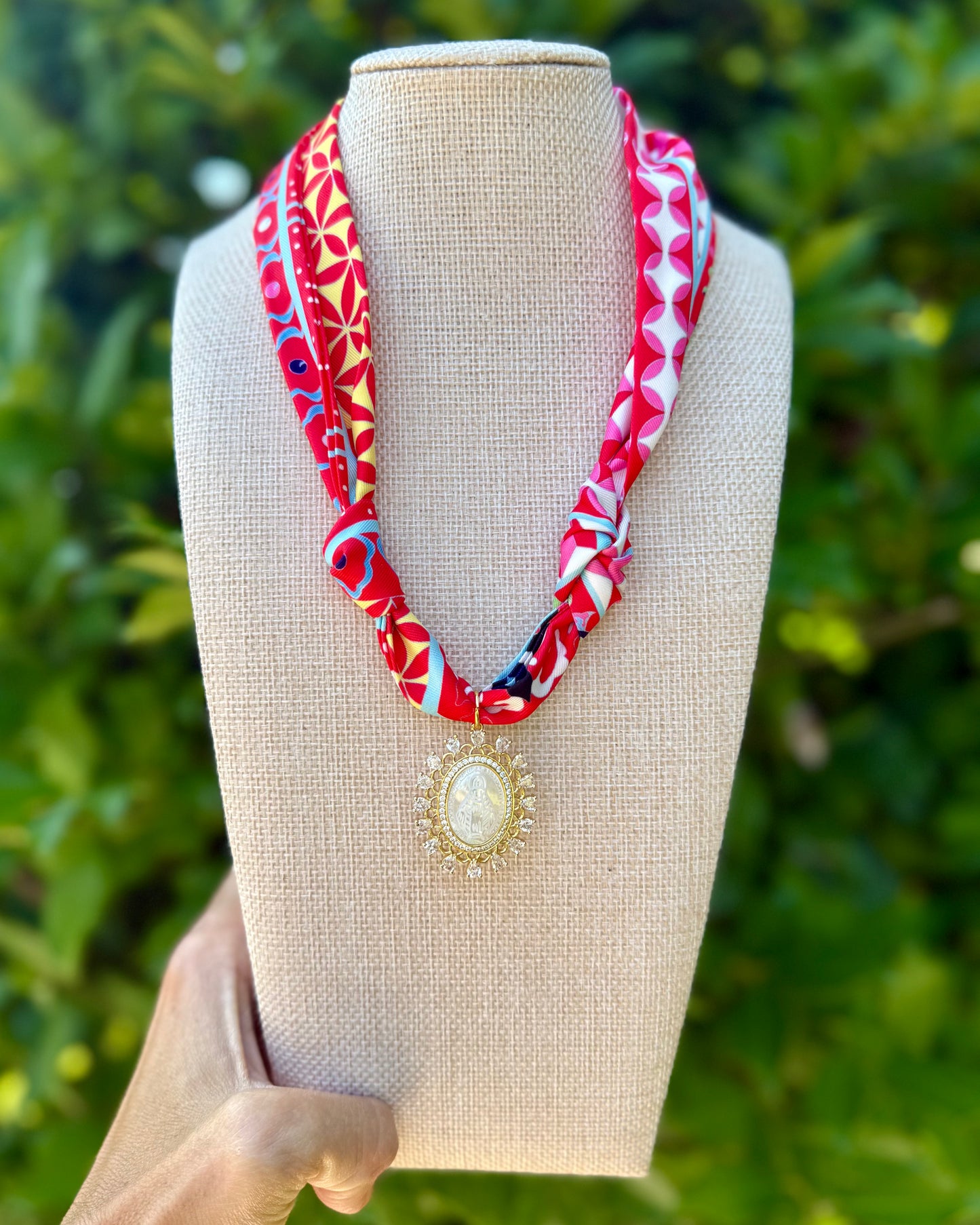 Scarf Necklace- Bright Blossom/Rhinestone Mary