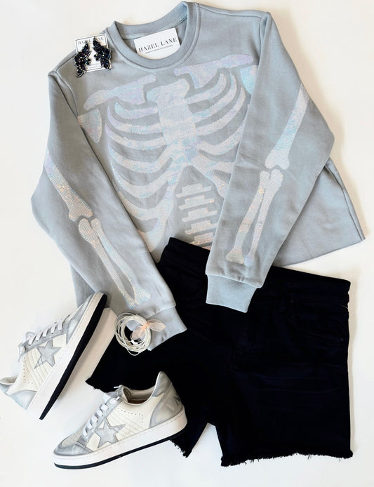 Tonal Skeleton Sweatshirt- Dusty Blue