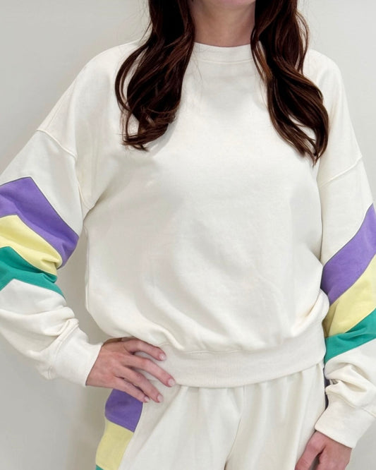 Pastel Stripe Sweatshirt- Ivory