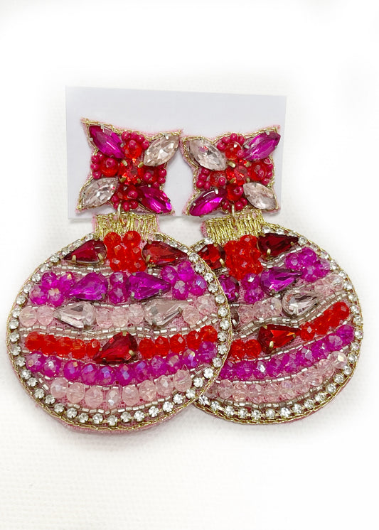 Ornament Earrings-Red/Pink