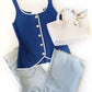 Dillon Vest Button Tank- Blue & White