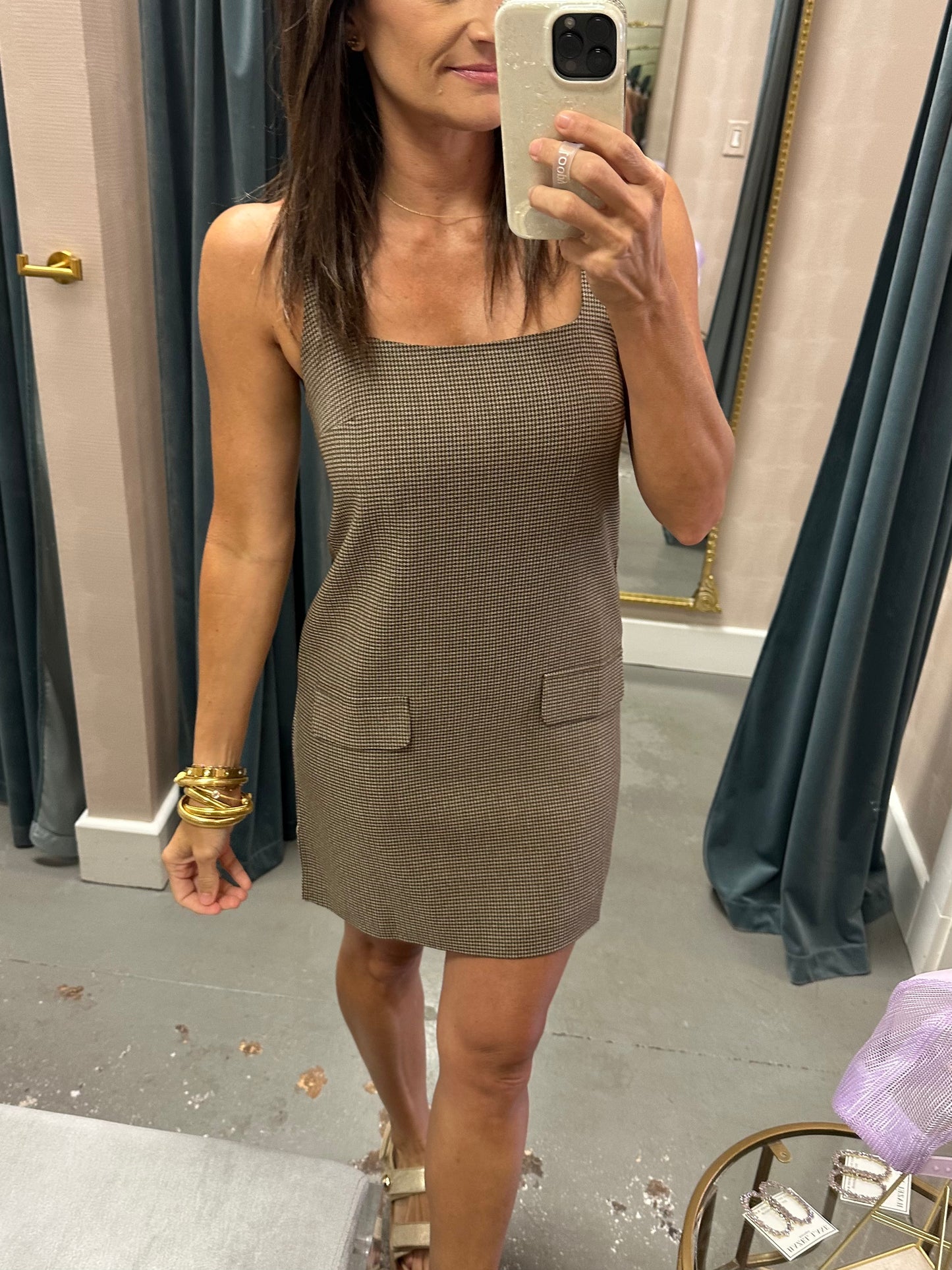 Plaid Mini Dress- Brown