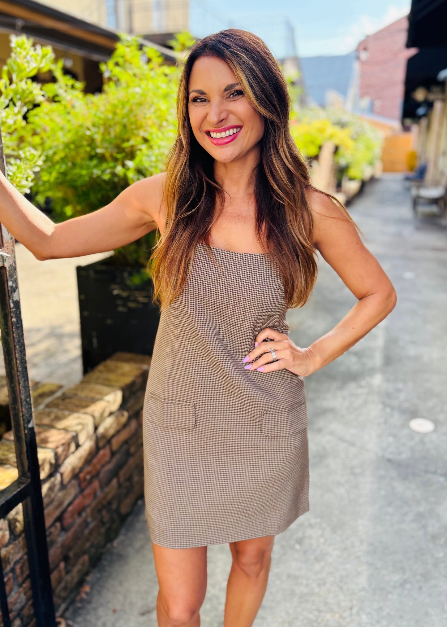 Plaid Mini Dress- Brown