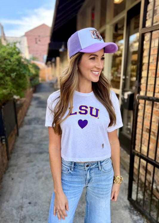 LSU Heart Crop Tee- White
