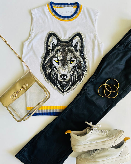 Wolf Head Sweater Tank- White