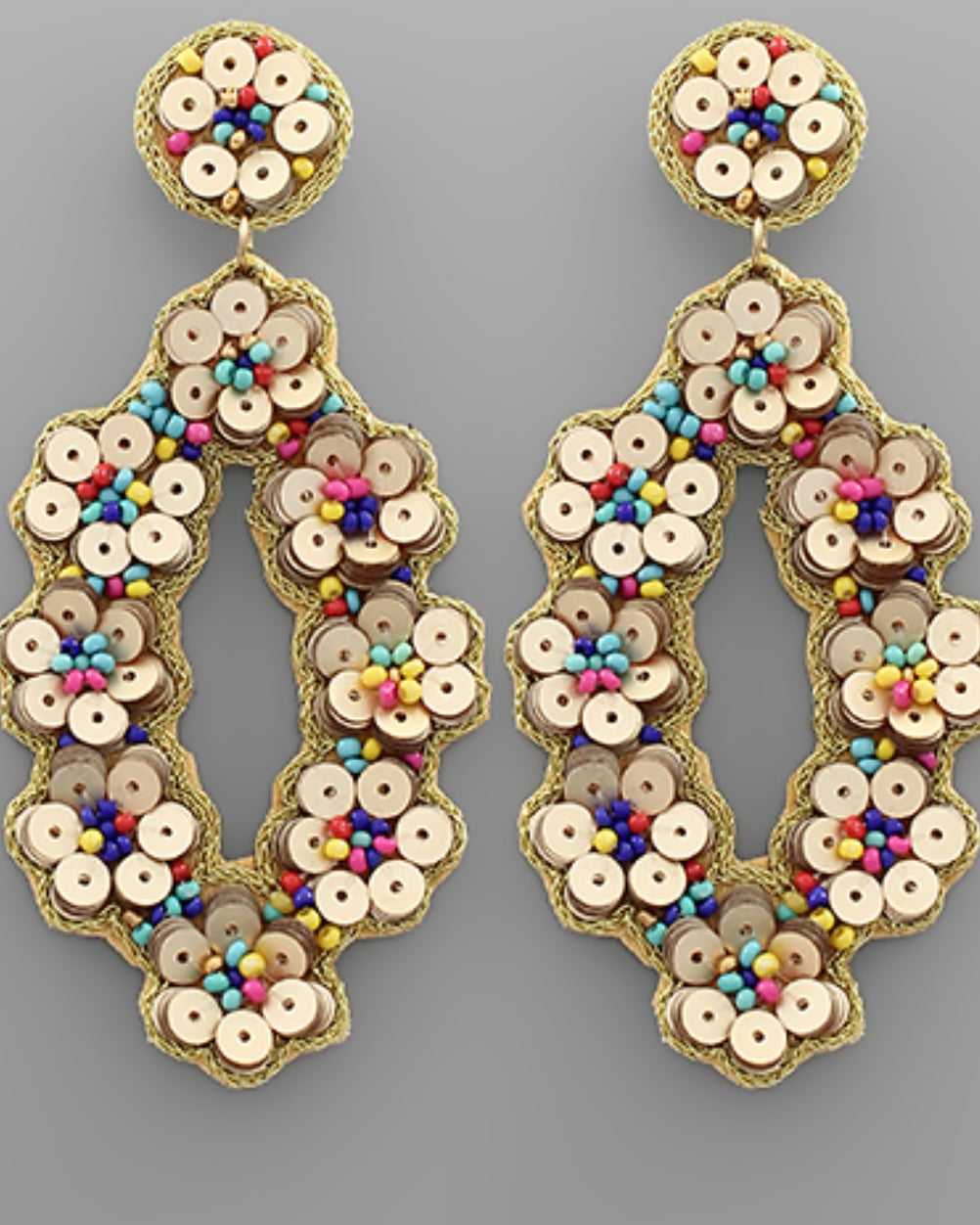 Sequin Beaded Oval Earrings- Multi