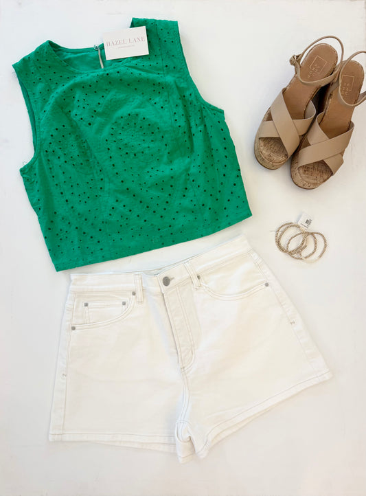 Violet Tank- Green Eyelet