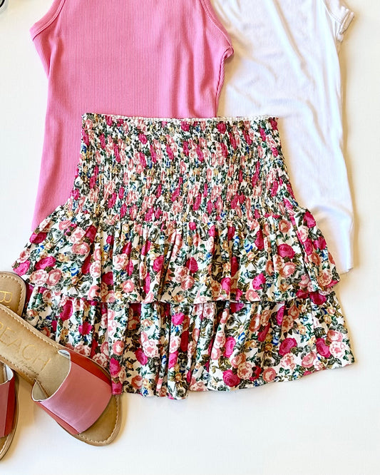 Fiora Floral Mini Skirt- White Multi