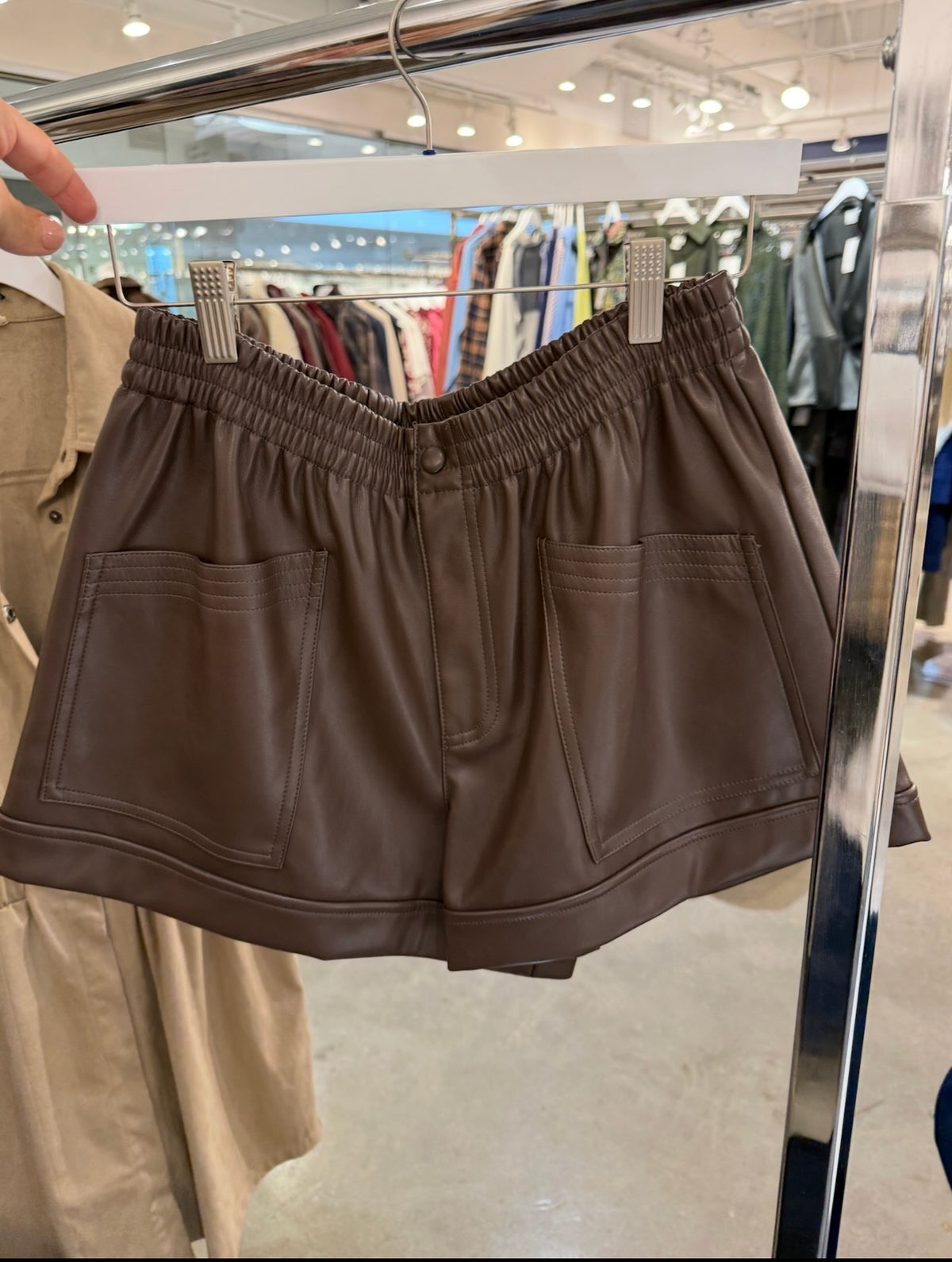 Albe Faux Leather Shorts- Light Brown