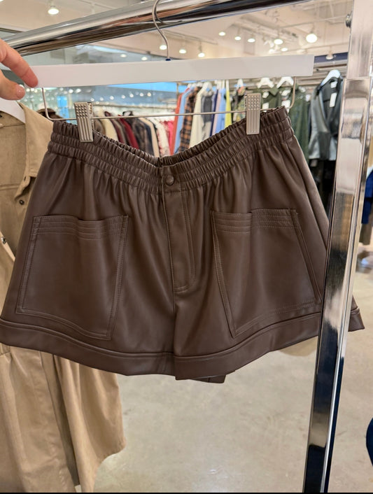 Albe Faux Leather Shorts- Light Brown