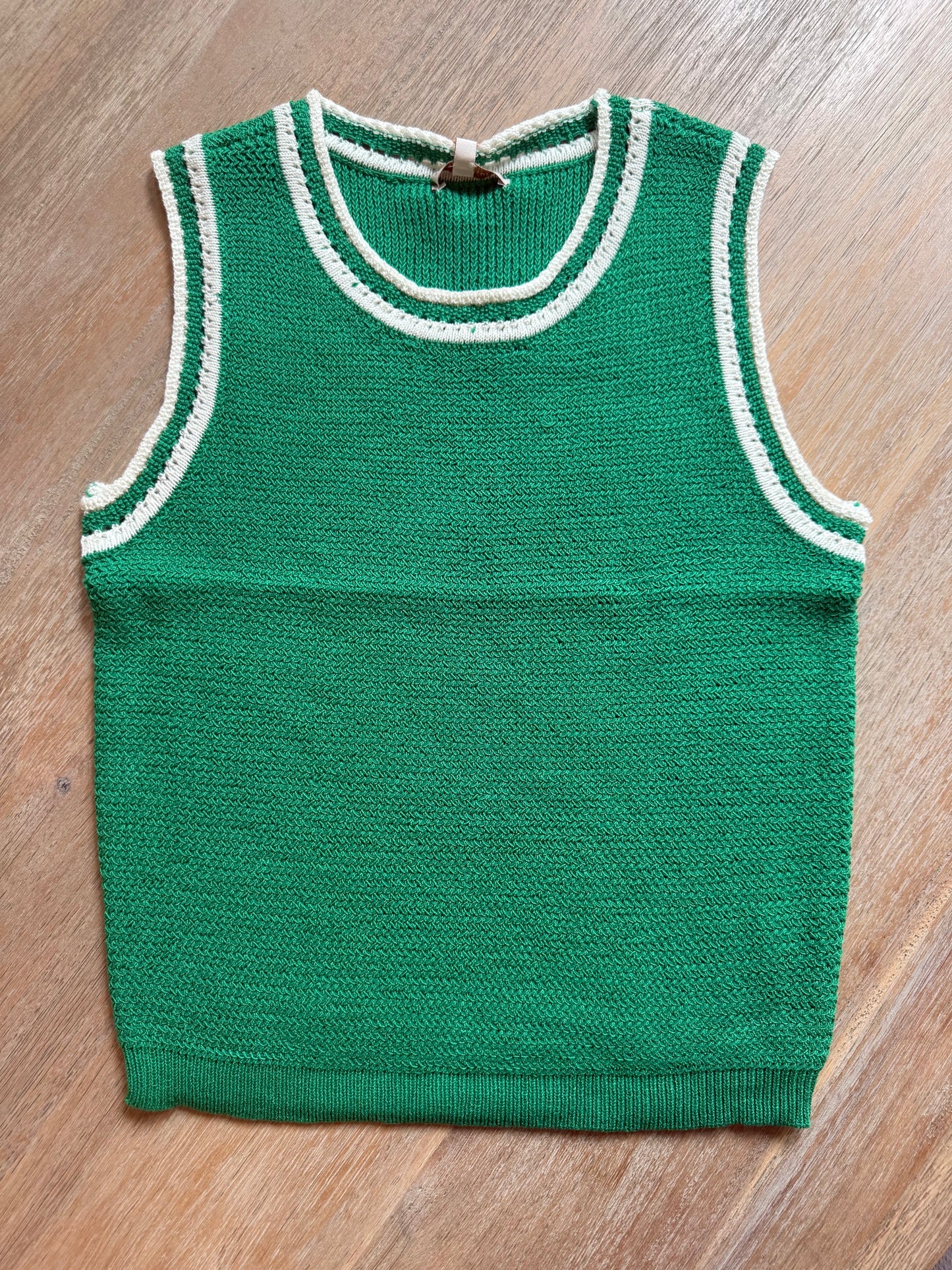 Vanessa Crochet Tank- Green & White