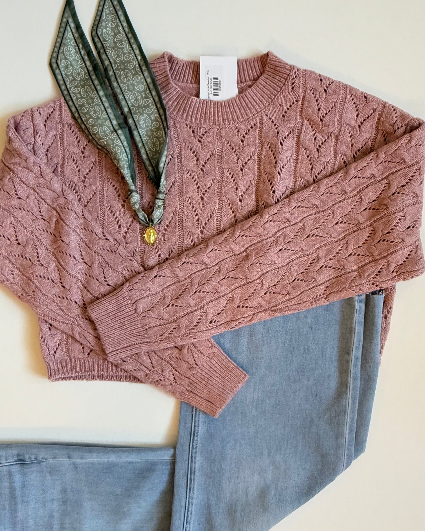 Wisteria Cable Sweater- Pink