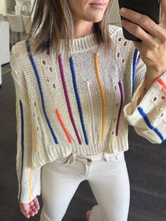 Sheer Striped Sweater- Natural