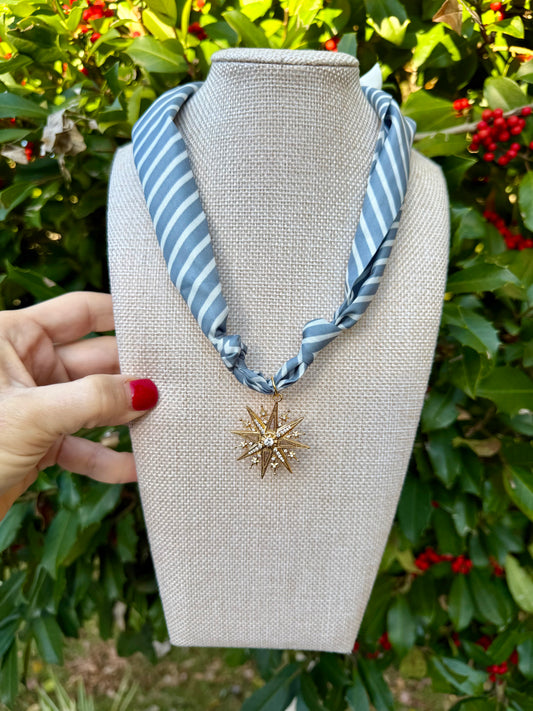 Scarf Necklace- Blue Stripe/Star