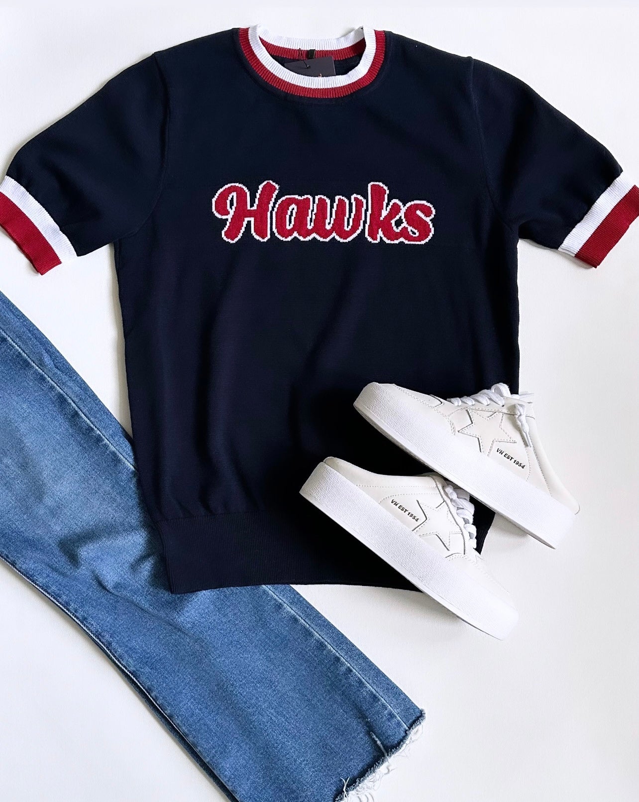 Hawks Varsity Sweater Top- Navy