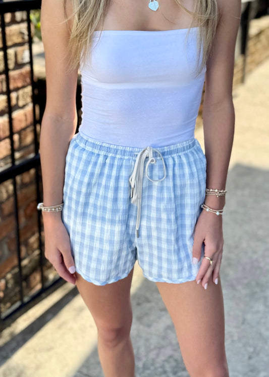 Starlet Gingham Shorts- Sky Blue
